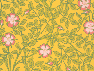 Geel behang met roze bloemen Briar Rose - Indian Yellow Little Greene