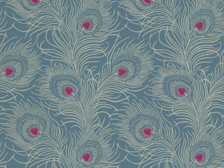 Diep blauw behang met pauwveren en roze details Carlton House Terrace - Blue Plume