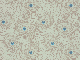 Carlton House Terrace - Copper behang met beige pauwveren en blauwe accenten