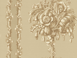 Little Greene Chelsea Bridge - Halcyon een geel/bruin behang dat rijkelijk is versierd met bloemen en bladeren
