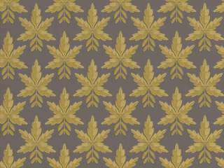 Little Greene Clutterbuck - Corinthian Gold behang met goudkleurige bladeren en een bruine achtergrond
