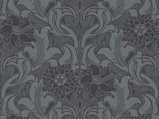 Little Greene behang met rijke versiering van bloemen en krullen in het diepblauw Dahlia Scroll - Etruria