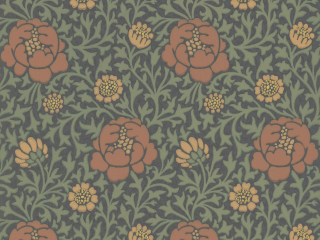 Donker behang met groene bladeren en oranje bloemen Lansdowne Walk - Ash van Little Greene