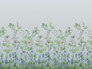 Bloemenbehang met vogel van Little Greene - Bird & Bluebell - Celestial Blue