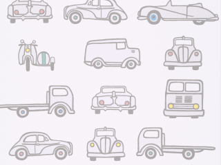 Little Greene behang met auto's Road Trip French Grey