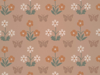 Roze bloemenbehang Burges Butterfly - Masquerade met donkerroze vlinders van Little Greene