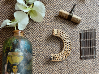 Catchii weave behang Visgraat Caramel Kastanje - W013