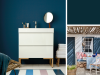Little Greene - Hicks' Blue 208 op een muur en badkamer