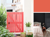 Little Greene - Orange Aurora 21 bij een wit huis op een houten tuinhek