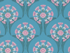 Hencroft - Azure een blauw behang met licht roze kleine bloemen