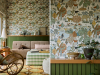Little Greene behang Animal Kingdom Pea toegepast in een woonkamer met lambrisering
