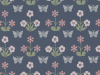 Donkerblauwe vlinderbehang Burges Butterfly - Hicks' Blue van Little Greene met roze bloemen