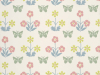Beige behang Burges Butterfly - Slaked Lime met groene vlinders en kleurrijke bloemen van roze, geel en blauw