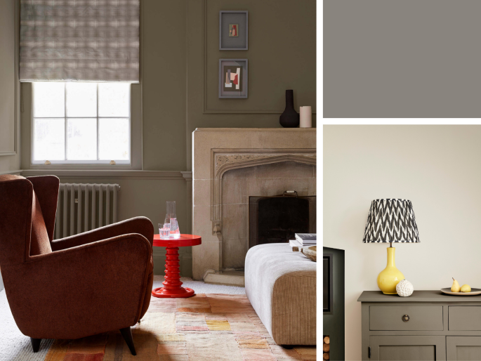 Little Greene - Baluster 321 op een wand met een raam en sierlijsten