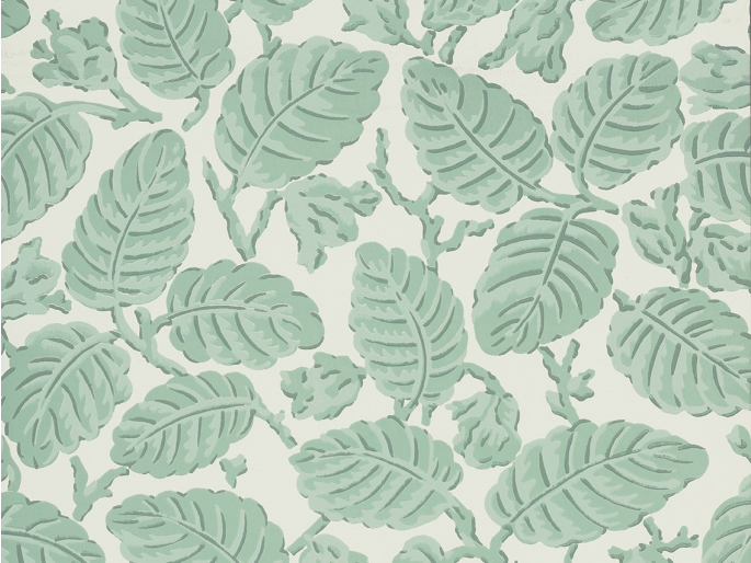 Beech Nut - Rubine behang met mintgroene bladeren van Little Greene
