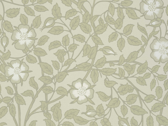 Groene met beige bloemenbehang van Little Greene - Briar Rose - Green Stone