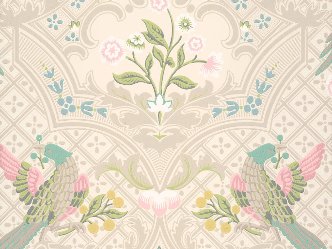 Brodsworth - Consort behang met vogels, bloemen en een klassiek patroon van Little Greene