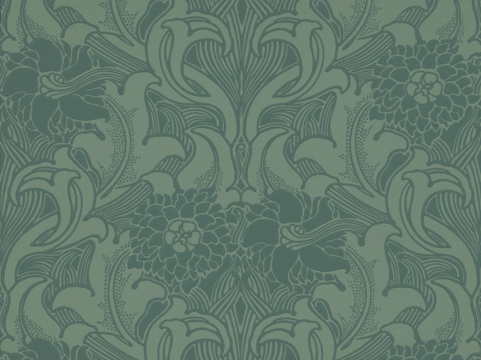 Een diep blauw groen behang met verschillende bloemen Dahlia Scroll - Tea With Florence