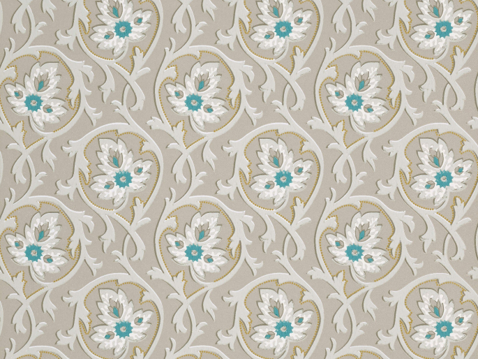 Behang met grijze krullen met bloemen met een blauw hart Hoja - Cool Arbour