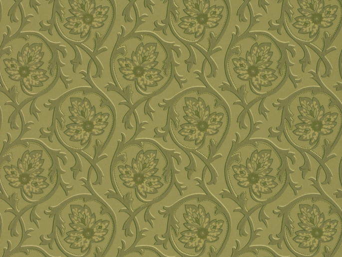 Hoja - Garden een diep groen behang van Little Greene met bladeren en sierlijke krullen