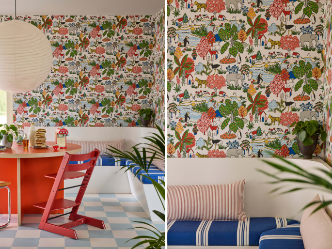 Little Greene behang Animal Kingdom Atomic sfeer detail