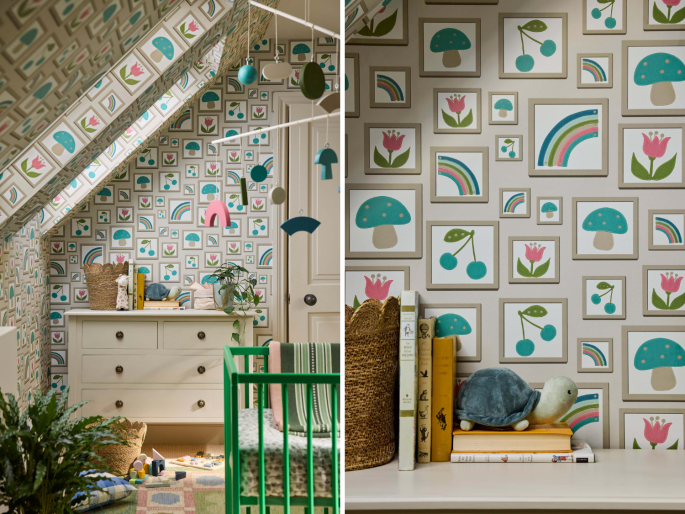 Little Greene behang Balance Portland Stone toegepast in kinderkamer met sfeer details