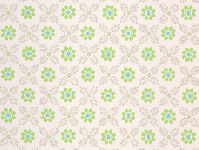 Wit behang met groene bloemen en beige bladeren Ditsy Block - Phthalo van Little Greene
