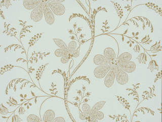 Little Greene behang Bedford Square - Larimar lichtblauw met oker geel