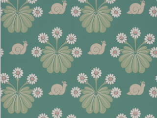 Baluw/groen behang Burges Snail - Ocean van Little Greene met lichtroze bloemen