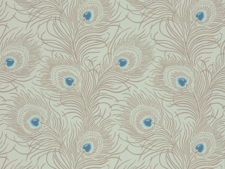 Carlton House Terrace - Copper behang met beige pauwveren en blauwe accenten