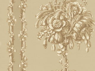 Little Greene Chelsea Bridge - Halcyon een geel/bruin behang dat rijkelijk is versierd met bloemen en bladeren