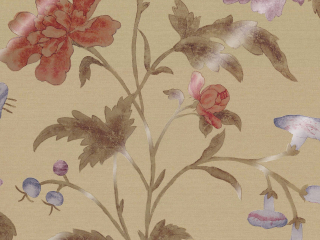 Beige behang met grote kleurrijke bloemen China Rose - Bronze van Little Greene