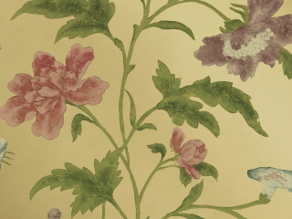 Little Greene bloemenbehang met grote roze en paarse bloemen China Rose - Emerald Lustre