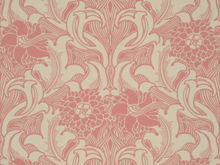 Dahlia Scroll - Carmine behang van Little Greene met grote roze bloemen met krullen