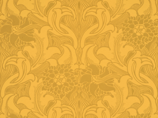 Sierlijk behang Dahlia Scroll - Giallo van Little Greene met een diep gele kleur met bloemen 
