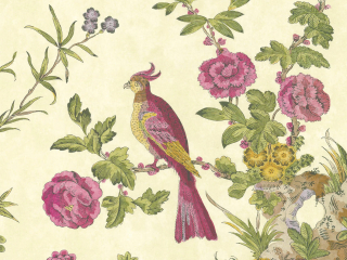 Fleurig behang met grote roze vogels en bloemen Darwin - Jeune