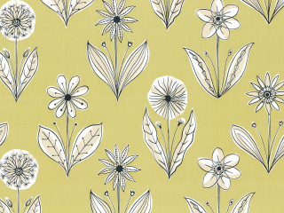 Groen/geel behang met getekende bloemen Florette - Acid Drop van Little Greene