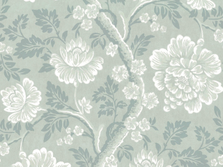 Sierlijk bloemenbehang met grote bloemen en bladeren in groen/blauwe tinten Gustav - Cloud