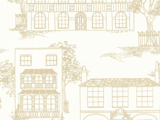 Getekend behang met verschillende stijlen huizen met bomen Hampstead - Cloister van Little Greene