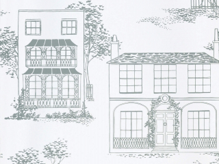 Hampstead - Glass behnag van Little Greene met getekende huizen en sierlijke bomen 