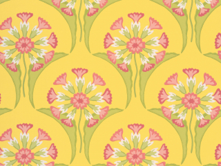 Little Greene Hencroft - Punch geel behang met sierlijke bloemen