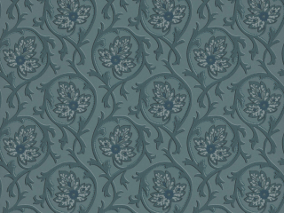 Hoja - Air Force Blue behnag van Little Greene met sierlijke krullen en bloemen