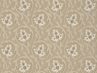 Taupe kleurig behang met een patroon van krullen en bloemen Hoja - Portland Stone
