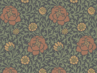 Donker behang met groene bladeren en oranje bloemen Lansdowne Walk - Ash van Little Greene