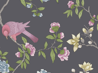 Donkergrijs Little Greene behang -  Aderyn - Arquerite Dark