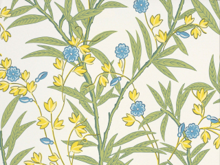 Bamboo Floral - Blue Verditer behang Little Greene met blauw en gele accenten
