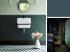 Little Greene - Three Farm Green 306 op een houtenwand van planken in de een badkamer