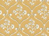 Cranford - Wheat behang van Little Greene in de kleur Okergeel met witte krullen en bloemen