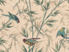 Little Greene behang Great Ormond Street - Parchment met blauwe vogels en groene siergrassen