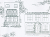 Hampstead - Glass behnag van Little Greene met getekende huizen en sierlijke bomen 